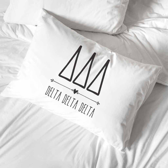 Delta Delta Delta sorority name and letters custom printed on pillowcase
