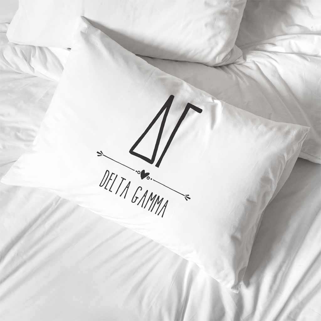 Delta Gamma sorority name and letters custom printed on cotton pillowcase