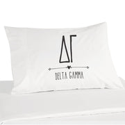 Delta Gamma sorority name and letters custom printed on white cotton pillowcase