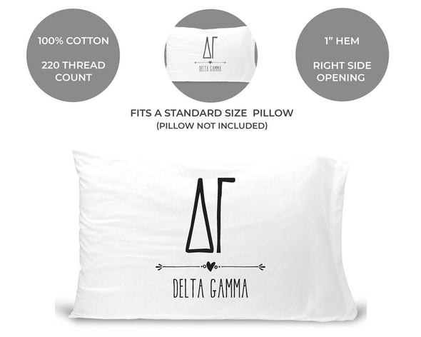 Delta Gamma sorority name and letters custom printed on pillowcase