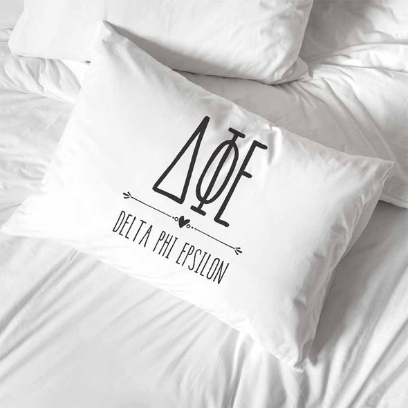 Delta Phi Epsilon sorority name and letters custom printed on pillowcase