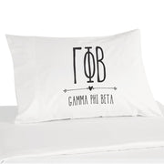 Gamma Phi Beta sorority name and letters custom printed on white cotton pillowcase