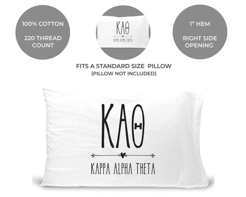Kappa Alpha Theta sorority name and letters custom printed on cotton pillowcase