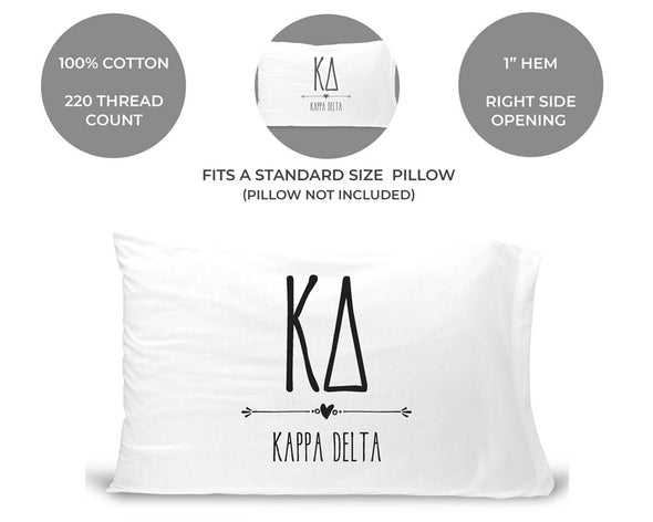 Kappa Delta sorority name and letters boho design custom printed on pillowcase