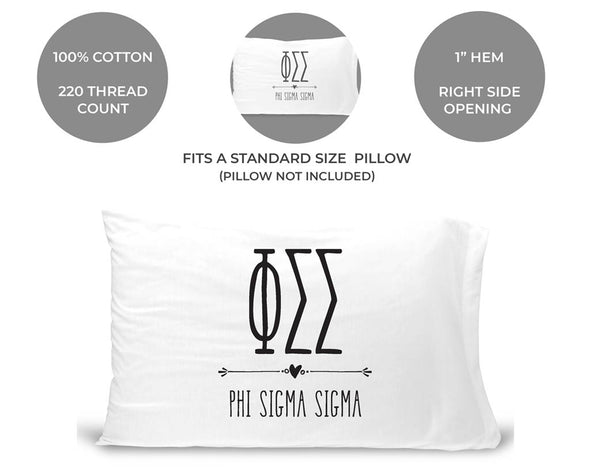 Phi Sigma Sigma sorority name and letters custom printed on pillowcase