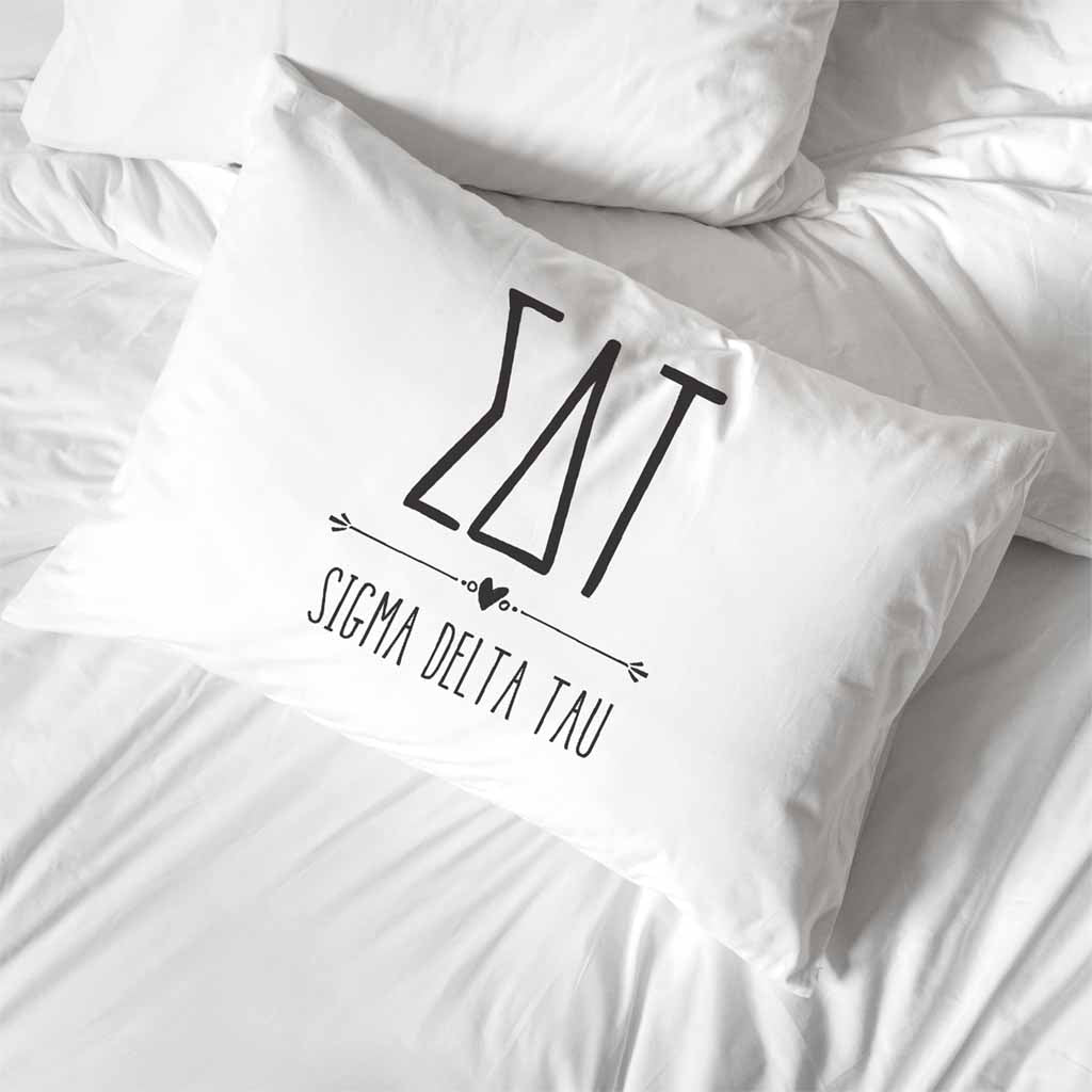 Sigma Delta Tau sorority name and letters custom printed on cotton pillowcase