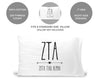 Zeta Tau Alpha sorority name and letters custom printed on pillowcase