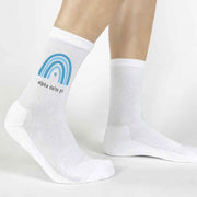 Alpha Delta Pi sorority crew socks custom printed with rainbow design