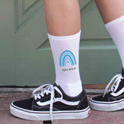 Alpha Delta Pi sorority crew socks digitally printed with rainbow design