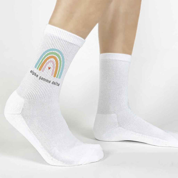 AGD sorority crew socks custom printed with rainbow design