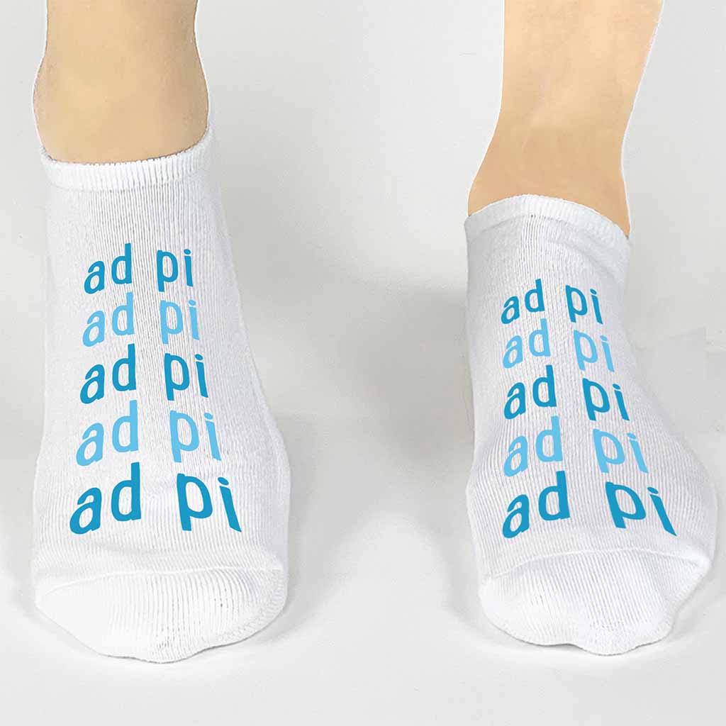 Alpha Delta Pi sorority custom printed on comfy cotton no show socks