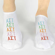 Alpha Sigma Tau sorority custom printed in rainbow on cute no show socks