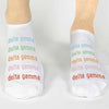 Delta Gamma sorority rainbow letters custom printed on cotton no show socks