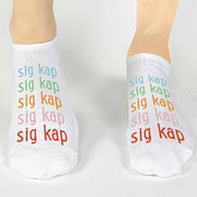 Sigma Kappa sorority custom rainbow letter design custom printed on cotton no show socks