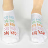 Sigma Kappa sorority custom rainbow letter design custom printed on cotton no show socks