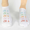 Chi Omega sorority cute repeating rainbow design custom printed on comfy no show socks
