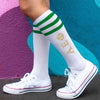 Alpha Epsilon Phi sorority digitally printed on striped knee high socks