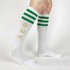Alpha Epsilon Phi sorority printed on cute custom striped knee high socks