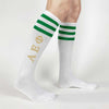 Alpha Epsilon Phi sorority printed on cute custom striped knee high socks