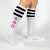 Pi Beta Phi sorority letters custom printed on black striped knee high socks