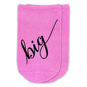 Big Little Sorority custom printed on comfy cotton fuchsia no show socks