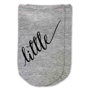 Big Little sorority script writing custom printed on cute cotton heather gray no show socks