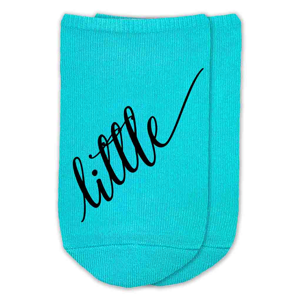 Big Little sorority custom printed on cotton turquoise no show socks
