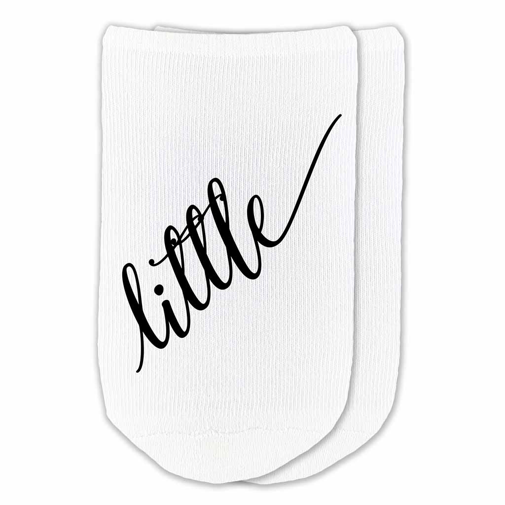 Big or Little custom printed on comfy cotton white no show socks