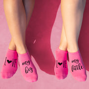 Sorority Love my big, little, or Gbig custom printed on cute cotton no show socks available in five colors