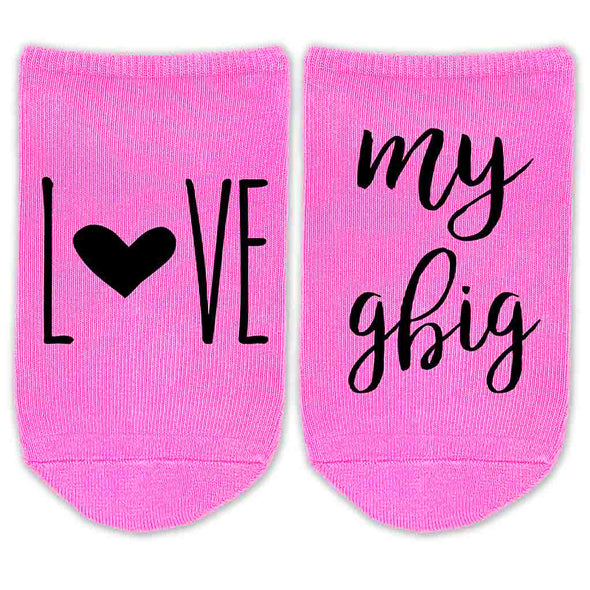 Love My Big, Little, Gbig Sorority Sister No Show Socks