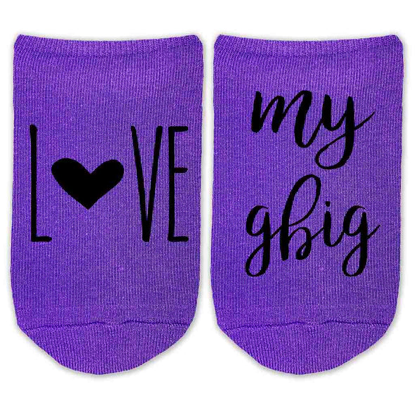 Love My Big, Little, Gbig Sorority Sister No Show Socks