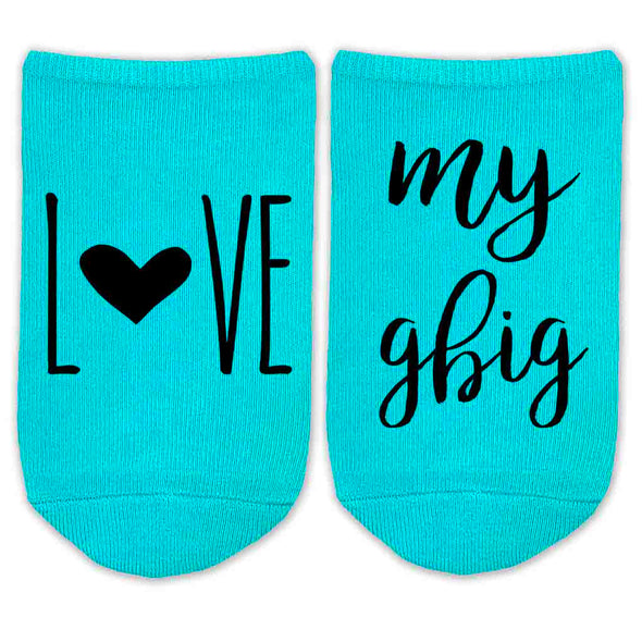 Love My Big, Little, Gbig Sorority Sister No Show Socks
