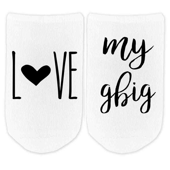 Love My Big, Little, Gbig Sorority Sister No Show Socks
