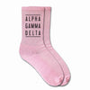 Alpha Gamma Delta custom printed on comfy cotton pink crew socks