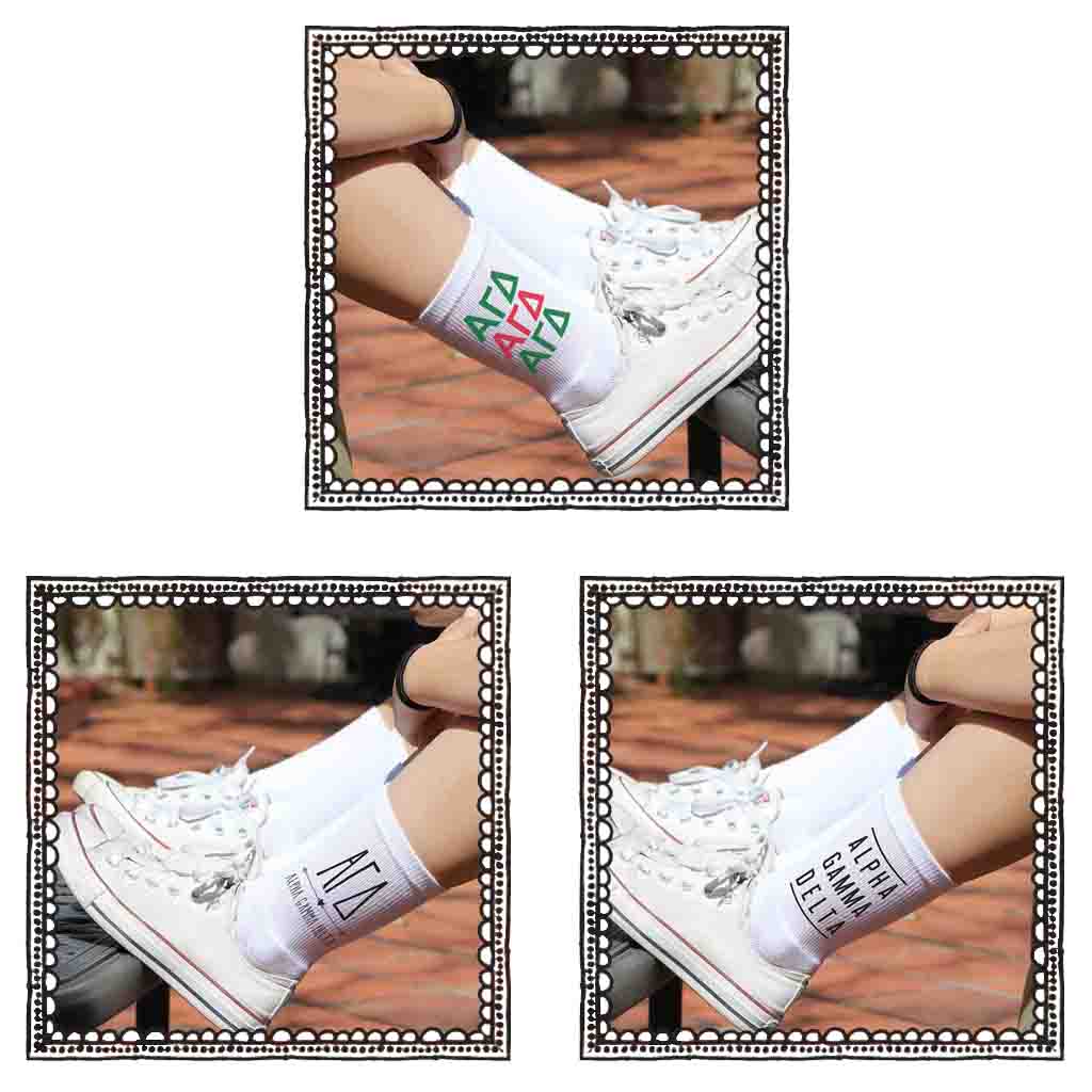 Alpha Gamma Delta sorority 3 pairs of crew socks makes a great sorority gift