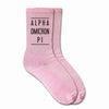 Alpha Omicron Pi design printed on pink cotton crew socks perfect sorority gift