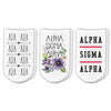 Alpha Sigma Alpha sorority no show socks with Greek letters and sorority floral design sold as a 3 pair gift set