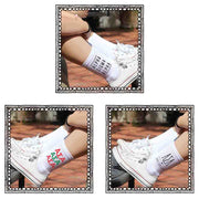 Alpha Sigma Alpha white crew socks with sorority name and Greek letters sold as a 3 pair sock bundle