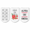 Alpha Chi Omega sorority no show socks with Greek letters and sorority floral design sold as a 3 pair gift set