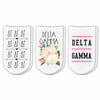 Delta Gamma sorority no show socks with sorority name, Greek letters and sorority floral design sold as a 3 pair gift set