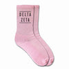 Delta Zeta pink cotton crew socks with sorority name printed on socks