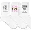 Gamma Phi Beta best selling sorority crew socks with sorority name and Greek letters sold as a 3 pair sock bundle