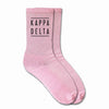 Kappa Delta sorority name custom printed on pink cotton crew socks