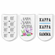 Kappa Kappa Gamma footie socks with sorority name, Greek letters and sorority floral design sold as a 3 pair gift set