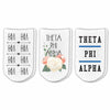 Theta Phi footie socks with sorority name, Greek letters and sorority floral design sold as a 3 pair gift set