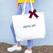 Alpha Phi sorority custom printed on canvas tote bag with bow