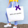 Delta Phi Epsilon sorority custom printed on canvas tote bag with bow
