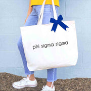 Phi Sigma Sigma sorority custom printed on canvas tote bag with bow