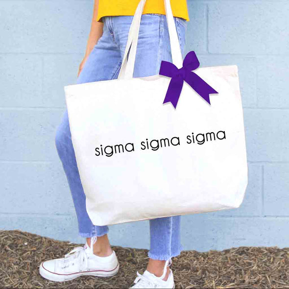 Sigma Sigma Sigma custom printed on canvas tote bag with bow