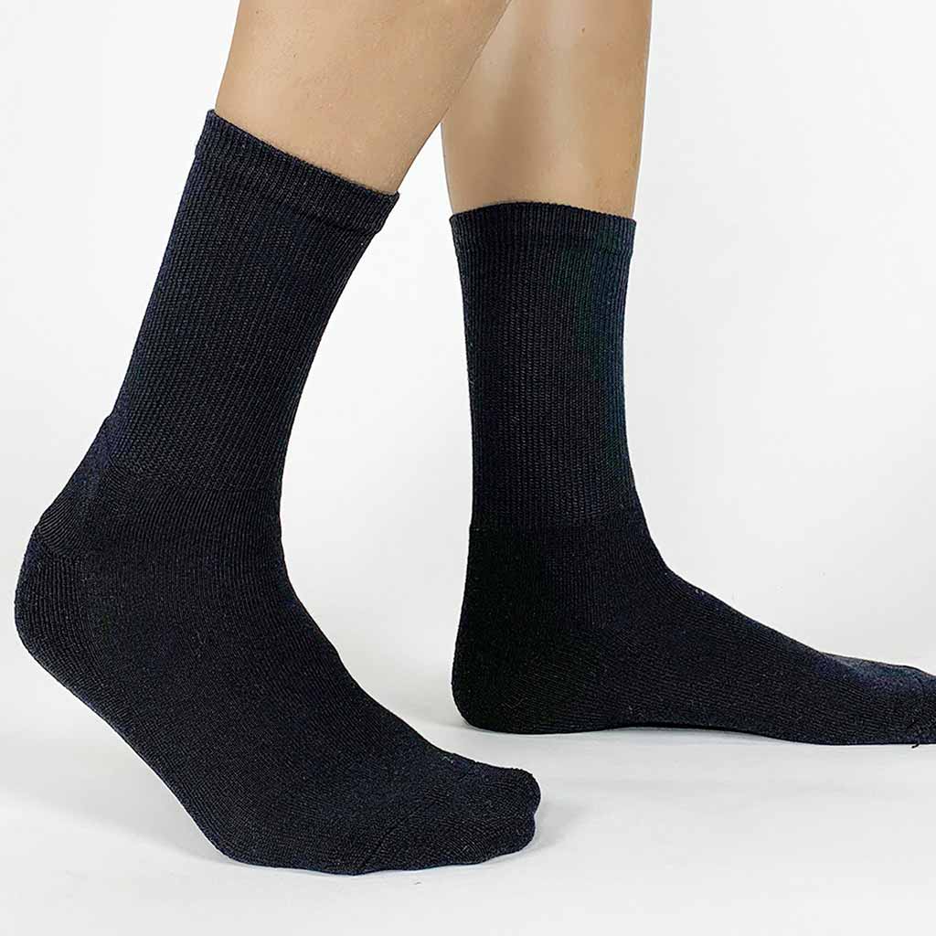 comfy cotton black crew socks with a ribbed leg and 1/2 cushion sole is a customizable sock